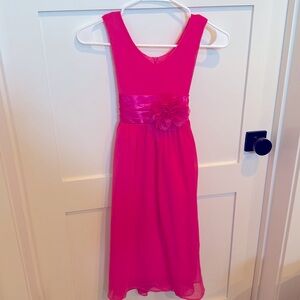 Bow Dream V-Neckline Chiffon Dress, Size 10, Fuschia